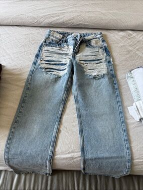 Reserved Light Blue Distressed Women's Straight Leg Jeans